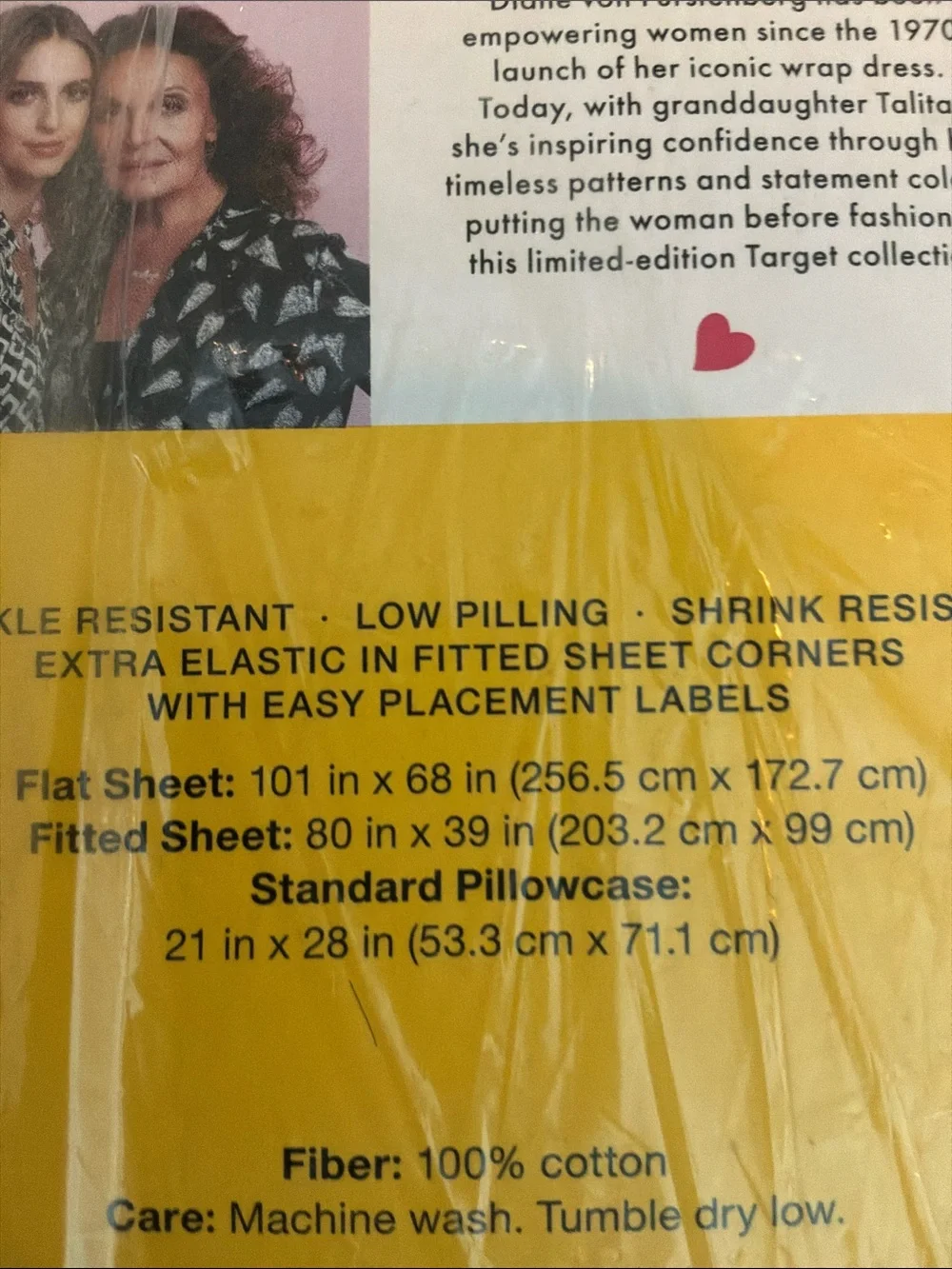 Diane Von Furstenberg 100% cotton twin sheet set white with black trim new